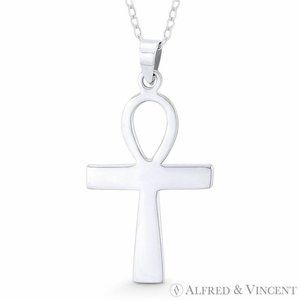 Egyptian Ankh Cross Crux Ansata Key-of-Life Charm Pendant in 925 Sterling Silver